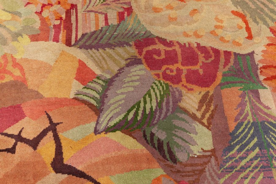 Vintage Colorful Floral French Art Deco Handmade Wool Rug BB6144