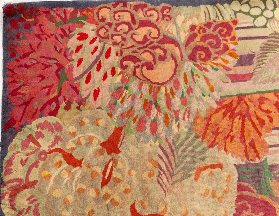 Vintage Colorful Floral French Art Deco Handmade Wool Rug BB6144