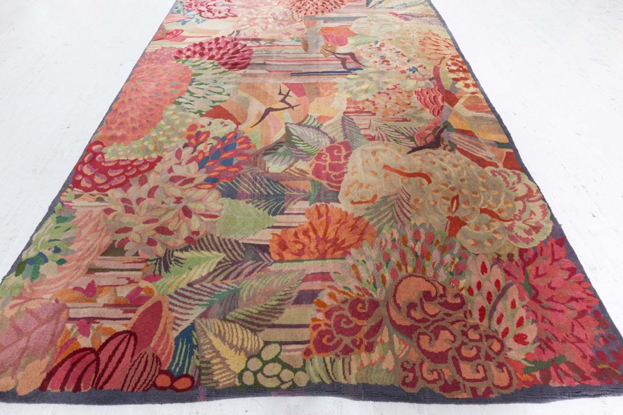 Vintage Colorful Floral French Art Deco Handmade Wool Rug BB6144