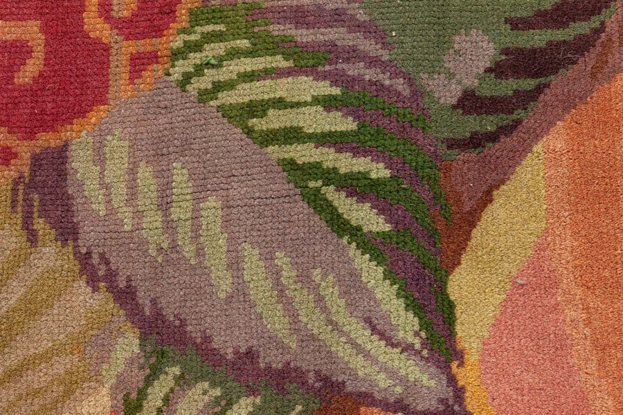 Vintage Colorful Floral French Art Deco Handmade Wool Rug BB6144