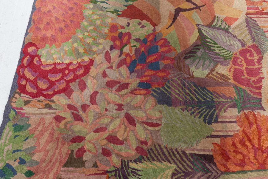 Vintage Colorful Floral French Art Deco Handmade Wool Rug BB6144