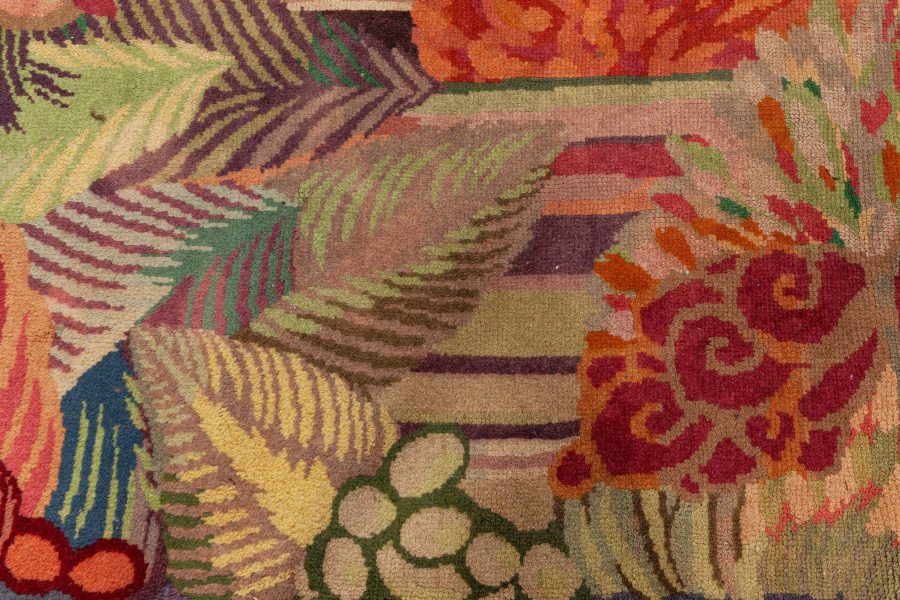 Vintage Colorful Floral French Art Deco Handmade Wool Rug BB6144