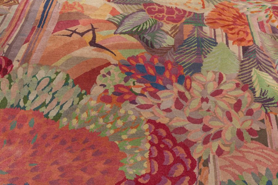 Vintage Colorful Floral French Art Deco Handmade Wool Rug BB6144