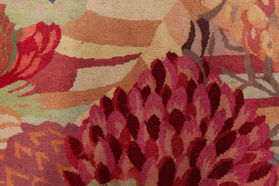 Vintage Colorful Floral French Art Deco Handmade Wool Rug BB6144
