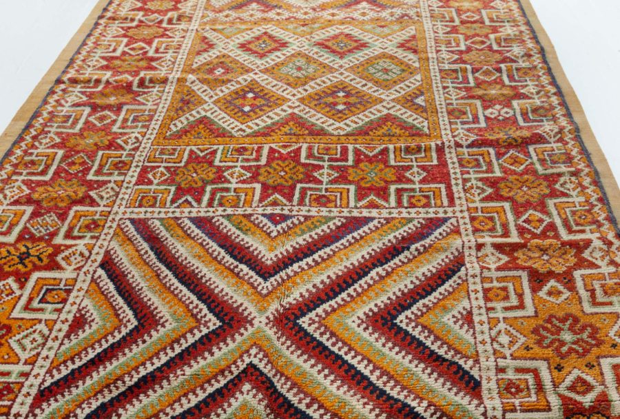 Vintage Bold Moroccan Tribal Geometric Orange Area Rug BB6164