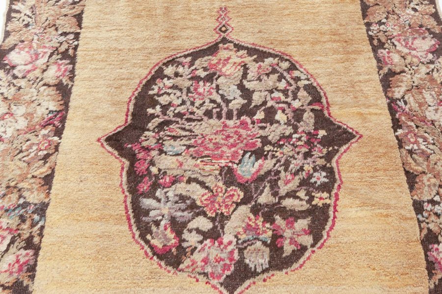 Early 20th Century Karabagh Black and Pink Flower Design Handmade Wool Rug BB6180