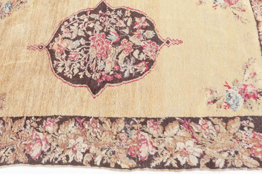 Early 20th Century Karabagh Black and Pink Flower Design Handmade Wool Rug BB6180