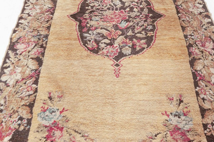 Early 20th Century Karabagh Black and Pink Flower Design Handmade Wool Rug BB6180