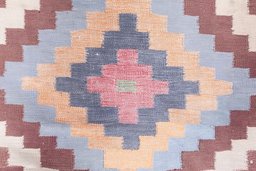 Mid-20th Century Oversized Indian Dhurrie Geometric Colorful, Pink Handmade Rug BB6191