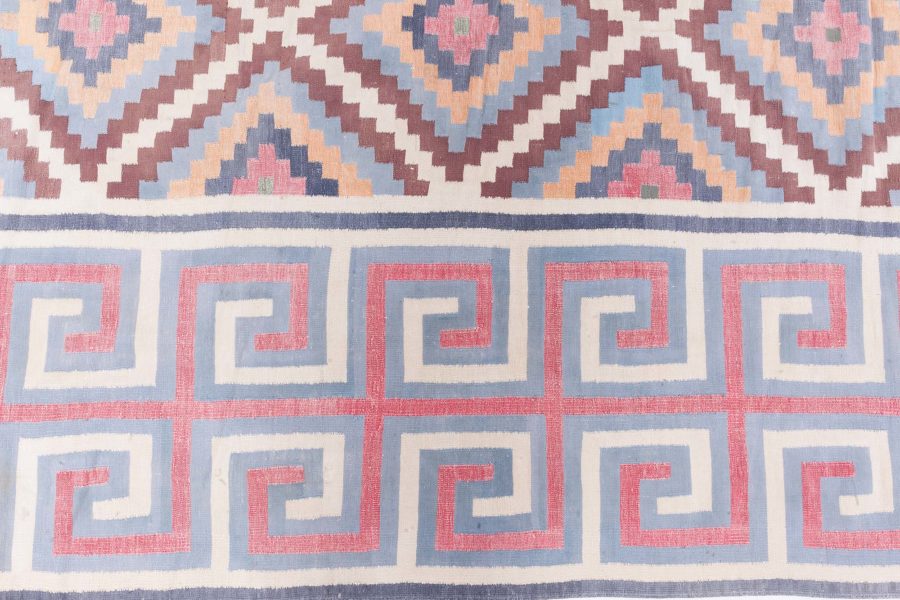Mid-20th Century Oversized Indian Dhurrie Geometric Colorful, Pink Handmade Rug BB6191