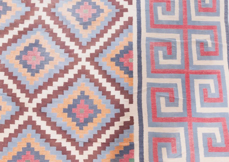 Mid-20th Century Oversized Indian Dhurrie Geometric Colorful, Pink Handmade Rug BB6191
