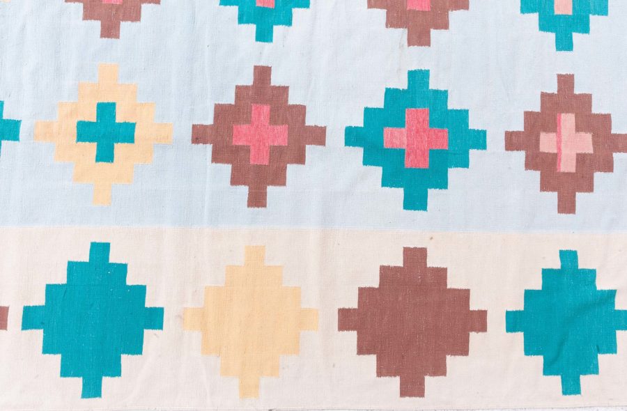 Mid-20th Century Colorful Diamonds Indian Dhurrie Handmade Cotton Rug BB6193