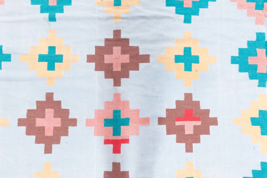Mid-20th Century Colorful Diamonds Indian Dhurrie Handmade Cotton Rug BB6193