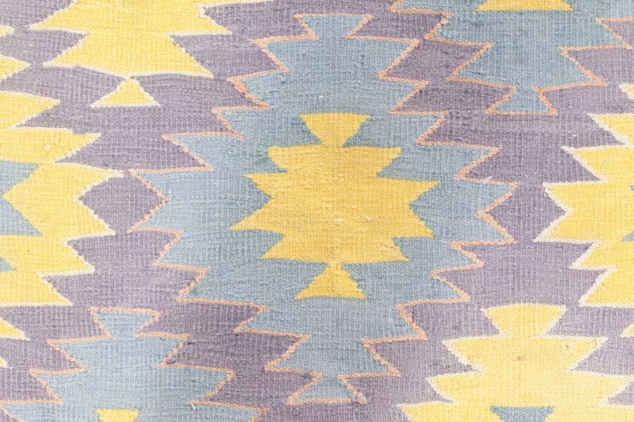 Oversized Mid-20th Century Indian Dhurrie Blue, Purple, Yellow Cotton Rug BB6196