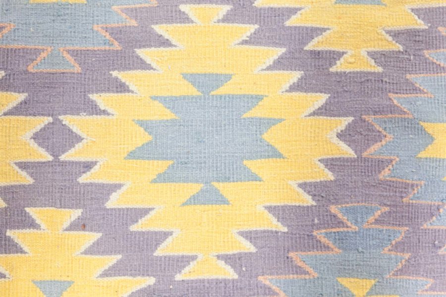 Oversized Mid-20th Century Indian Dhurrie Blue, Purple, Yellow Cotton Rug BB6196
