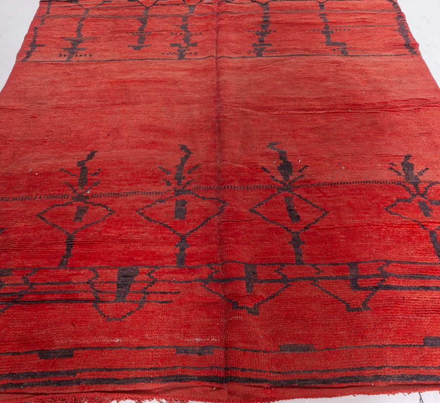 Vintage Tribal Moroccan Motifs Orange, Black Handmade Wool Rug BB6211