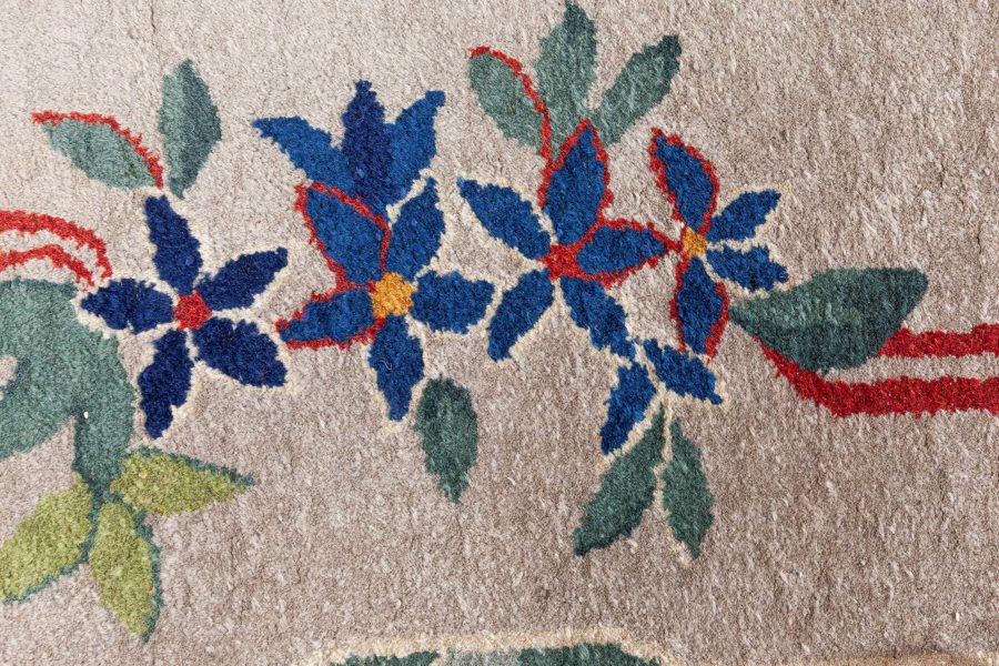 Mid-20th century Art Deco Chinese Green and Red Hand Knotted Wool Rug BB6237