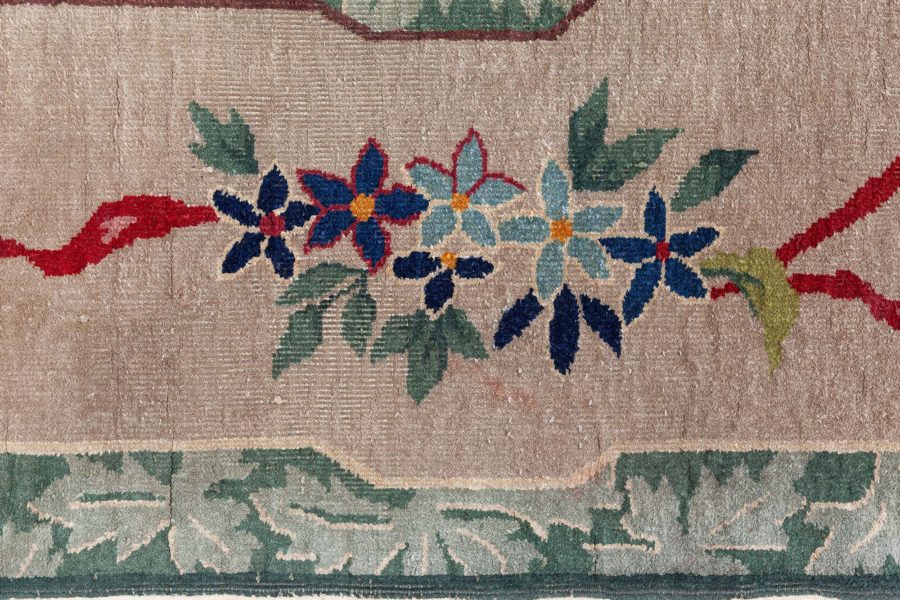Mid-20th century Art Deco Chinese Green and Red Hand Knotted Wool Rug BB6237