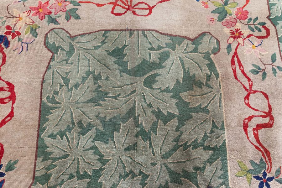 Mid-20th century Art Deco Chinese Green and Red Hand Knotted Wool Rug BB6237