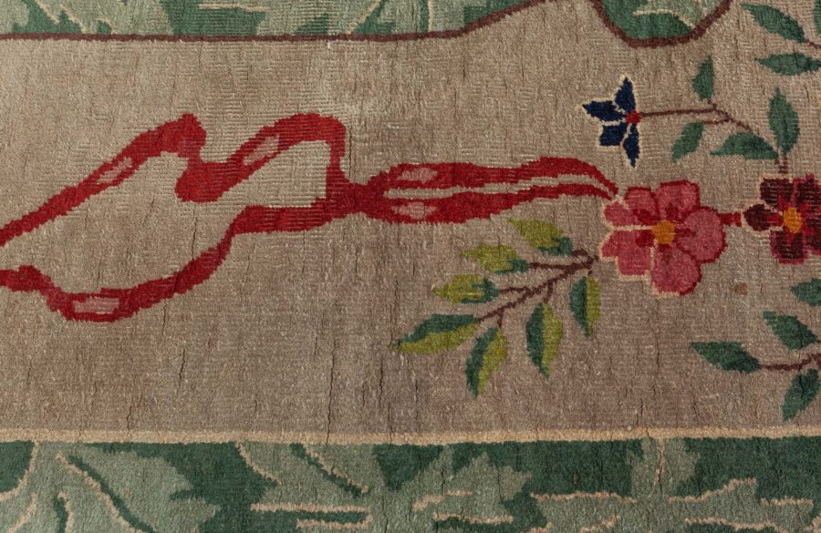 Mid-20th century Art Deco Chinese Green and Red Hand Knotted Wool Rug BB6237