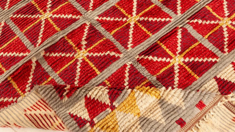 Mid-20th century Swedish Bold Red, Gray, White, Yellow Hand Knotted Wool Rug BB6238