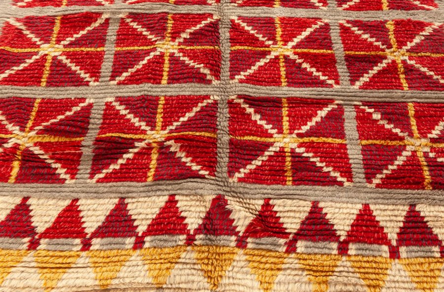 Mid-20th century Swedish Bold Red, Gray, White, Yellow Hand Knotted Wool Rug BB6238