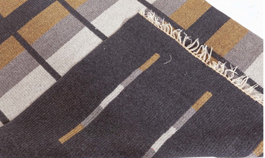 Midcentury Swedish Light Gray and Khaki Reversible Flat-Weave Rug BB6241