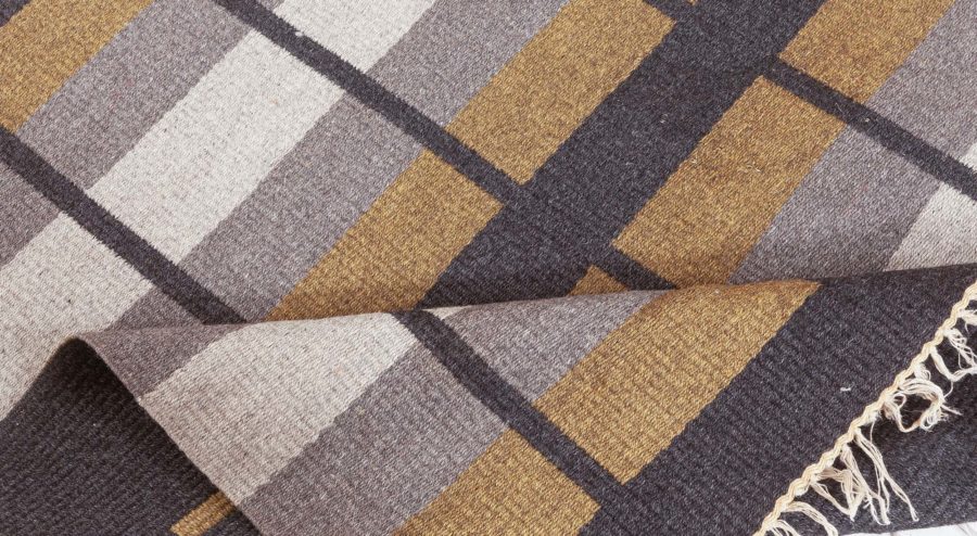 Midcentury Swedish Light Gray and Khaki Reversible Flat-Weave Rug BB6241