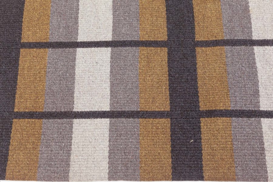 Midcentury Swedish Light Gray and Khaki Reversible Flat-Weave Rug BB6241