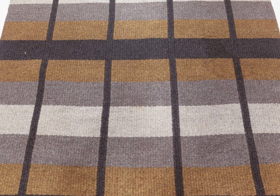 Midcentury Swedish Light Gray and Khaki Reversible Flat-Weave Rug BB6241