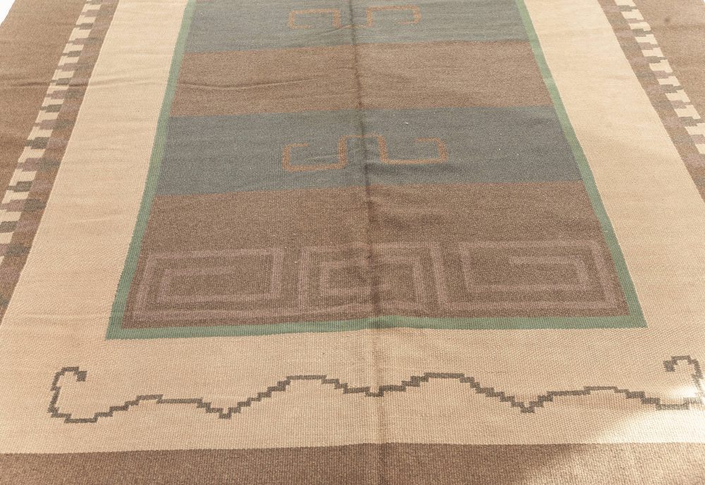 Vintage Scandinavian Flat-Weave Wool Rug Woven Initials & Date to Edge “Io 1928” BB6245