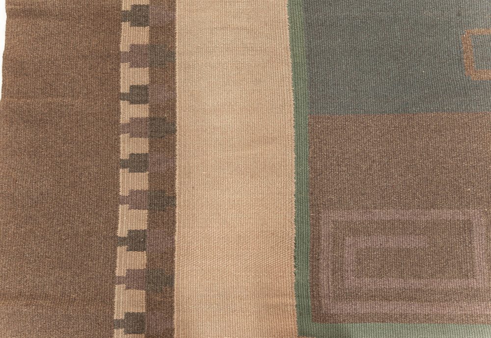 Vintage Scandinavian Flat-Weave Wool Rug Woven Initials & Date to Edge “Io 1928” BB6245