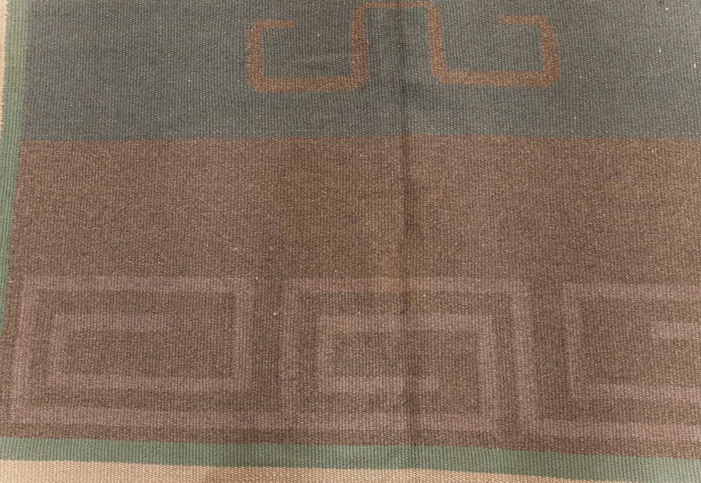 Vintage Scandinavian Flat-Weave Wool Rug Woven Initials & Date to Edge “Io 1928” BB6245