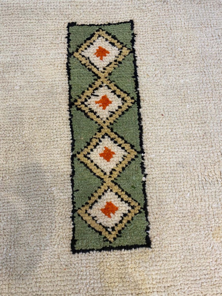 Midcentury Moroccan Green, Yellow, Red and White Handmade Wool Rug BB6253