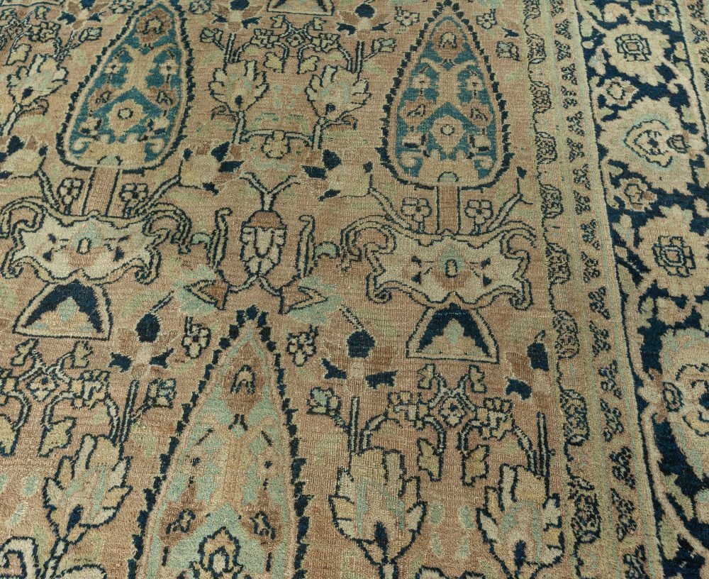 Early 20th Century Persian Meshad Warm Beige Background Hand Knotted Wool Rug BB6264