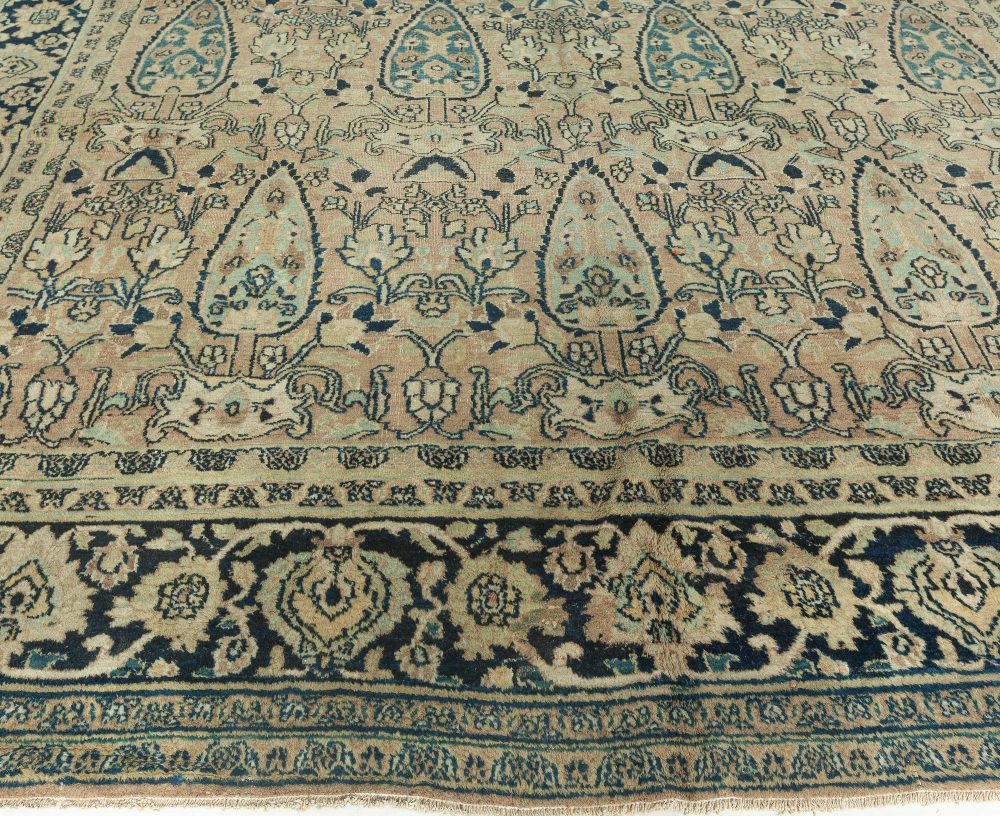 Early 20th Century Persian Meshad Warm Beige Background Hand Knotted Wool Rug BB6264