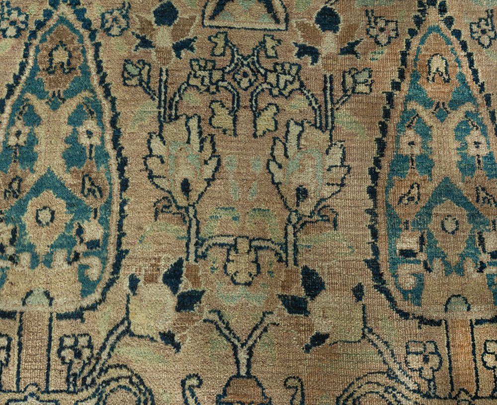 Early 20th Century Persian Meshad Warm Beige Background Hand Knotted Wool Rug BB6264