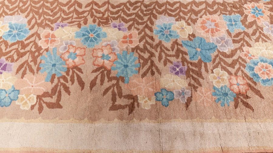 Mid-20th Century Art Deco Floral Chinese Beige, Brown, Blue, Purple Wool Rug BB6278