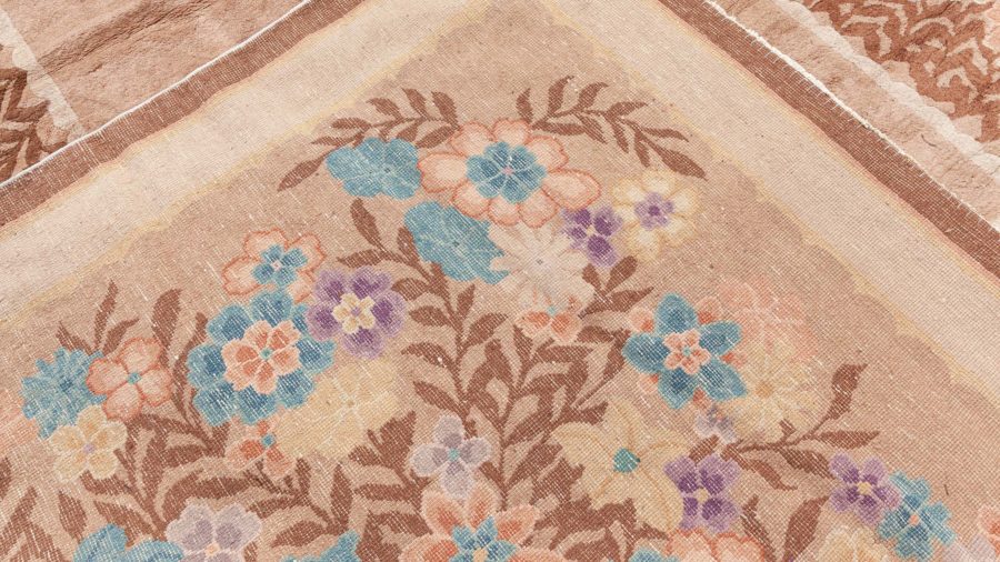 Mid-20th Century Art Deco Floral Chinese Beige, Brown, Blue, Purple Wool Rug BB6278