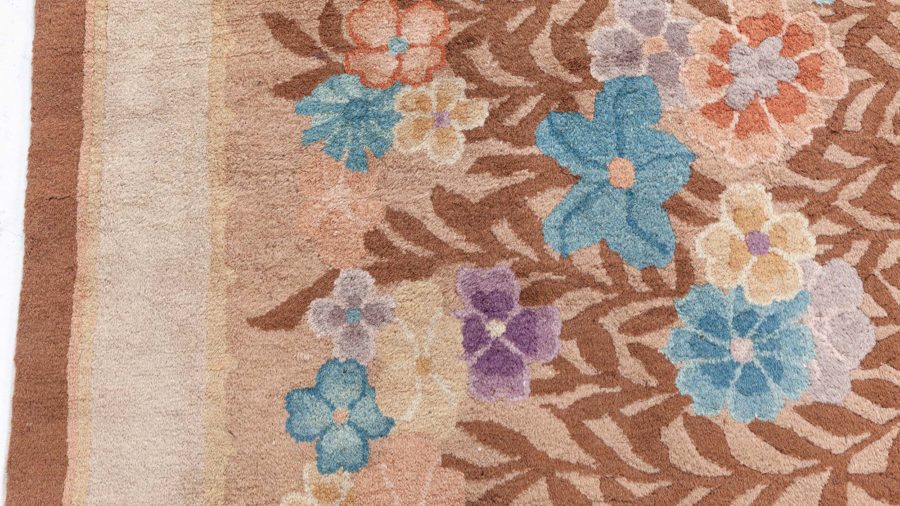 Mid-20th Century Art Deco Floral Chinese Beige, Brown, Blue, Purple Wool Rug BB6278