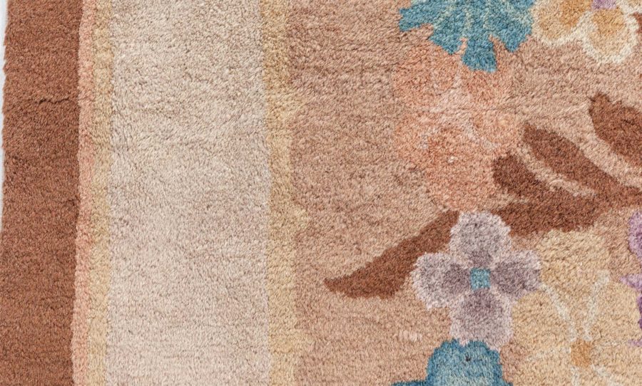 Mid-20th Century Art Deco Floral Chinese Beige, Brown, Blue, Purple Wool Rug BB6278