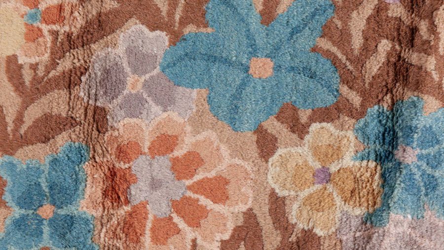 Mid-20th Century Art Deco Floral Chinese Beige, Brown, Blue, Purple Wool Rug BB6278