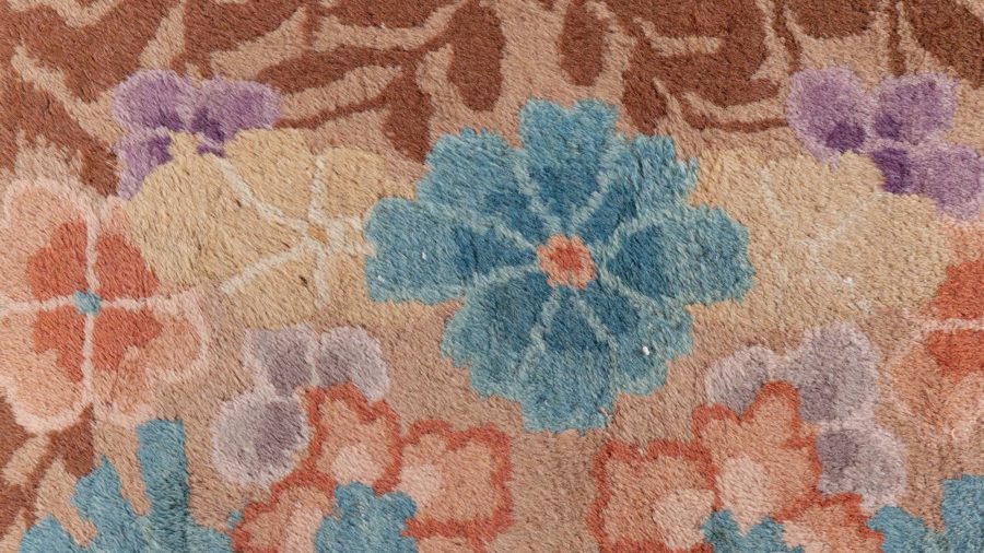 Mid-20th Century Art Deco Floral Chinese Beige, Brown, Blue, Purple Wool Rug BB6278
