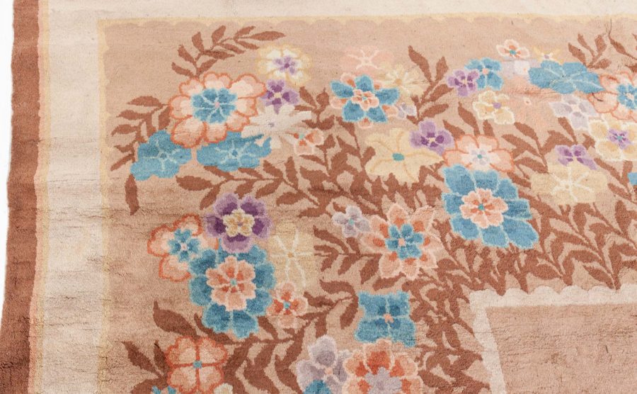 Mid-20th Century Art Deco Floral Chinese Beige, Brown, Blue, Purple Wool Rug BB6278