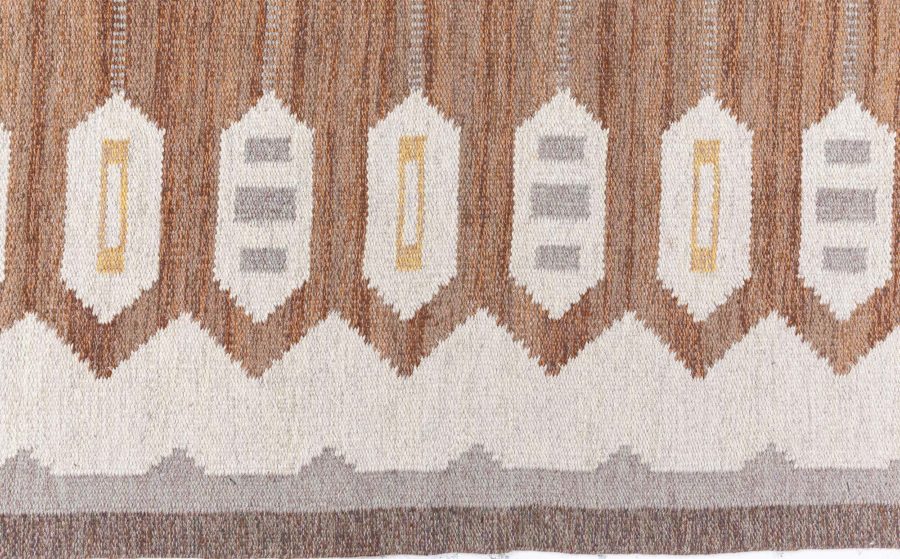 Midcentury Swedish Brown, Gray and Beige Flat-Woven Wool Rug BB6281