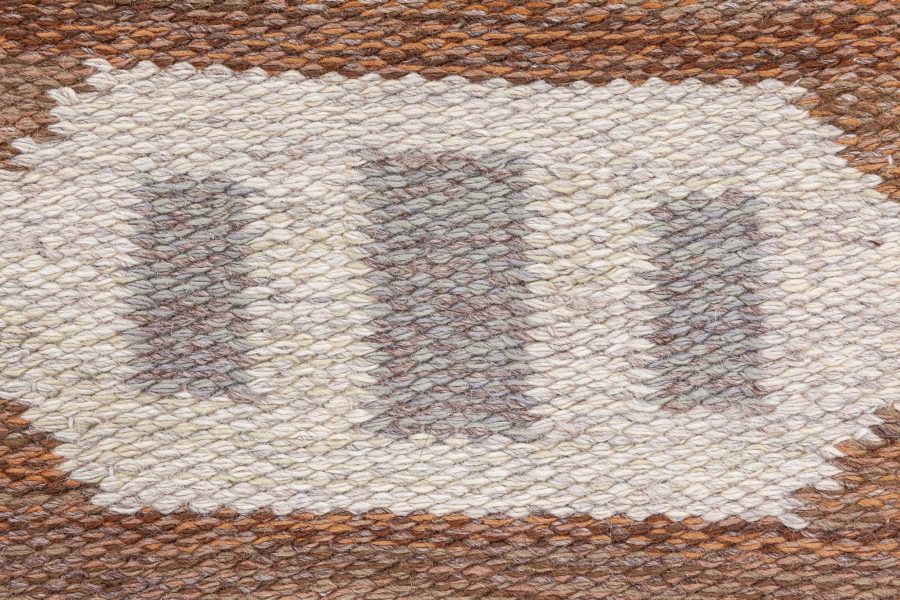 Midcentury Swedish Brown, Gray and Beige Flat-Woven Wool Rug BB6281