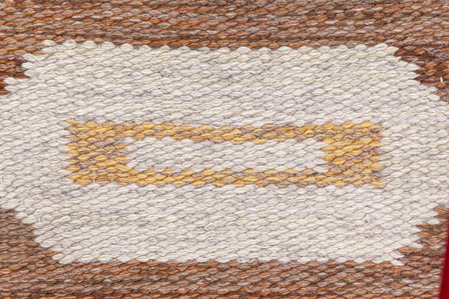 Midcentury Swedish Brown, Gray and Beige Flat-Woven Wool Rug BB6281