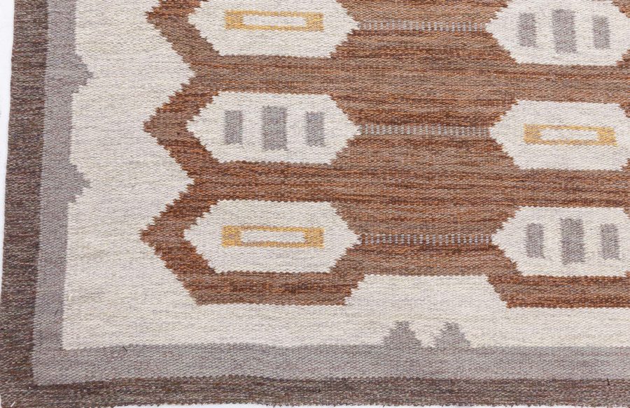 Midcentury Swedish Brown, Gray and Beige Flat-Woven Wool Rug BB6281