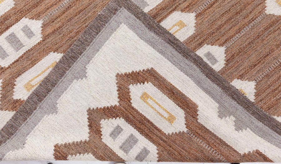 Midcentury Swedish Brown, Gray and Beige Flat-Woven Wool Rug BB6281