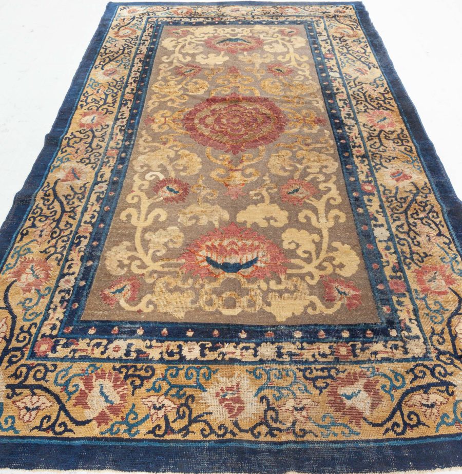19th Century Chinese Floral Metal and Silk Thread Rug BB6282